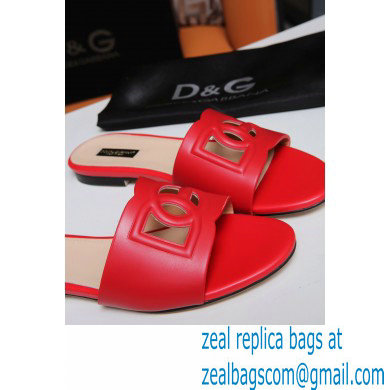 Dolce  &  Gabbana Calfskin Sliders Red with DG Millennials Logo 2021